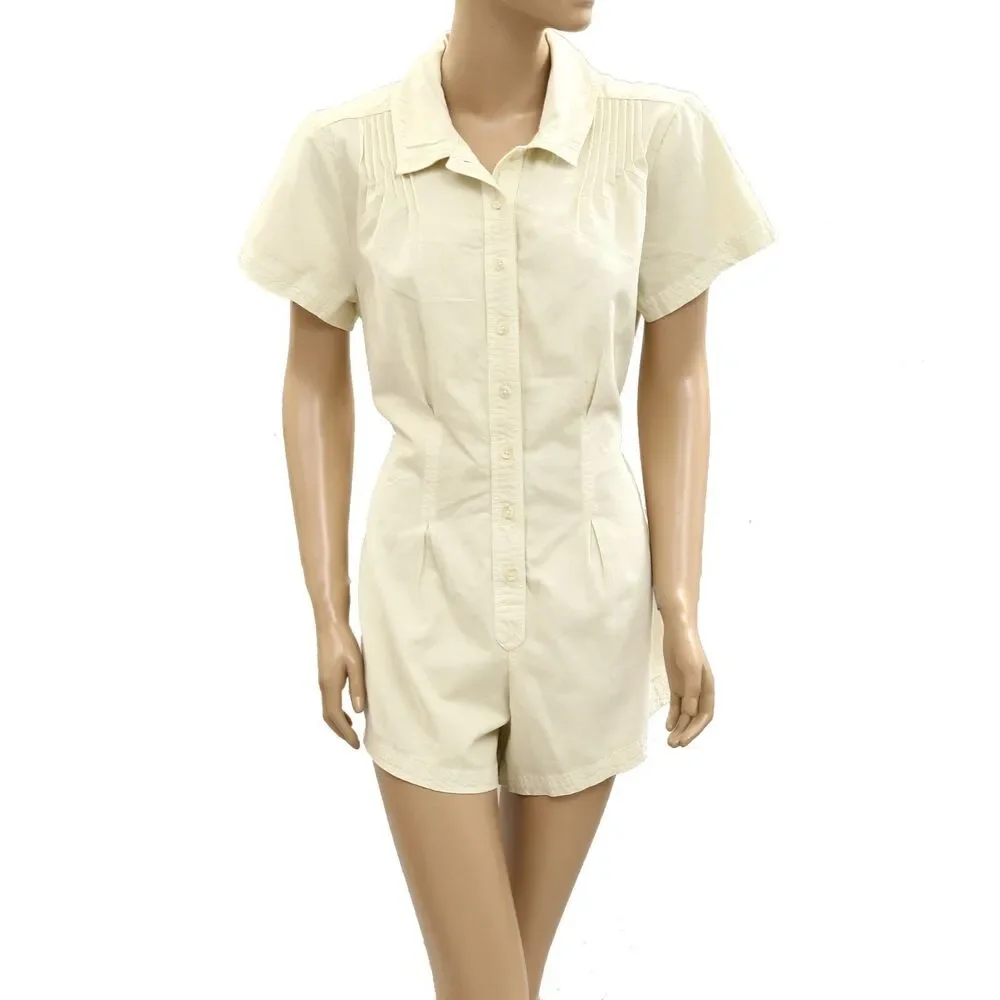 Free People Keep It Crisp Shortall Romper Dress Short Sleeves Cotton XS 285562